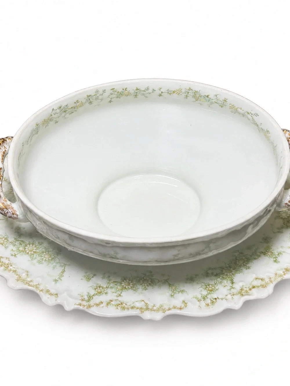 Elite Limoges France Covered Tureen Underplate Antique Green Floral